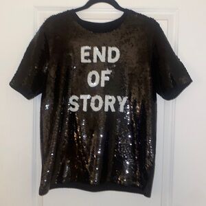 COPY - FOREVER 21 End Of Story Full Sequin Black & White Graphic Top